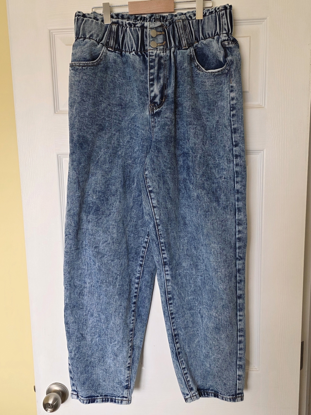 SHEIN Blue Acid Wash Paperbag Waist Boyfriend Jeans